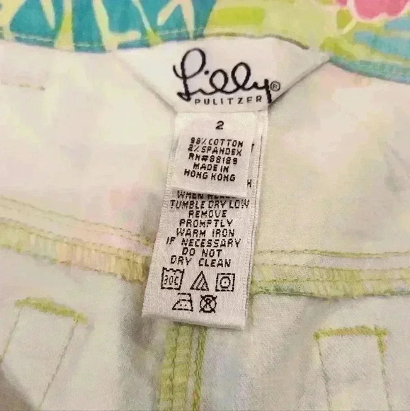 Women's Lilly Pulitzer Wind Chimes Leaf Green Pink Floral Jeans Sz 2 $108 - Picture 8 of 9